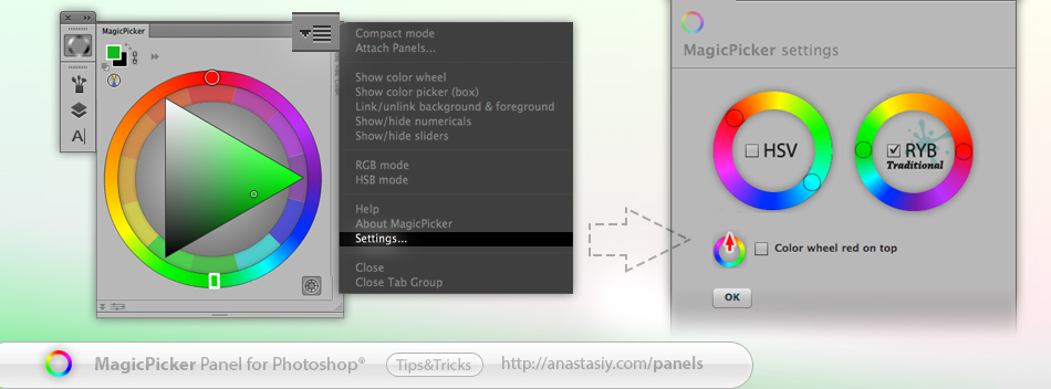 MagicPicker color wheel settings in Photoshop