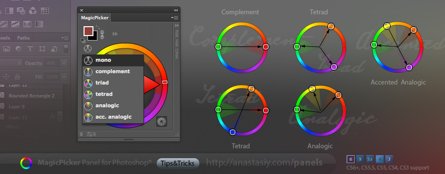 Pick colors on color schemes in Photoshop