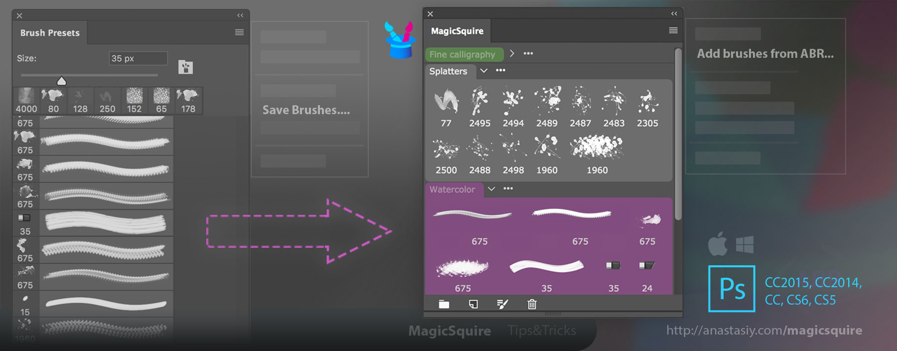 Move brushes from Brush Presets into MagicSquire groups in Photoshop