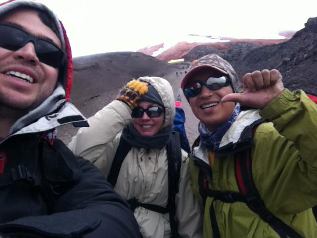 Ecuador, 2012. I'm climbing Cotopaxi volcano - almost 1km up on foot with crampons and ice axes. The snowy top of the mountain is barely seen from here, covered with clouds