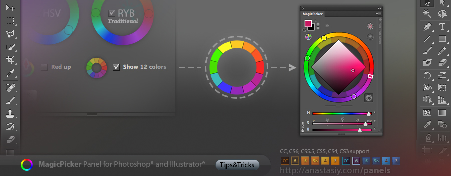 Show 12 basic colors in Traditional Color Wheel (RYB) mode