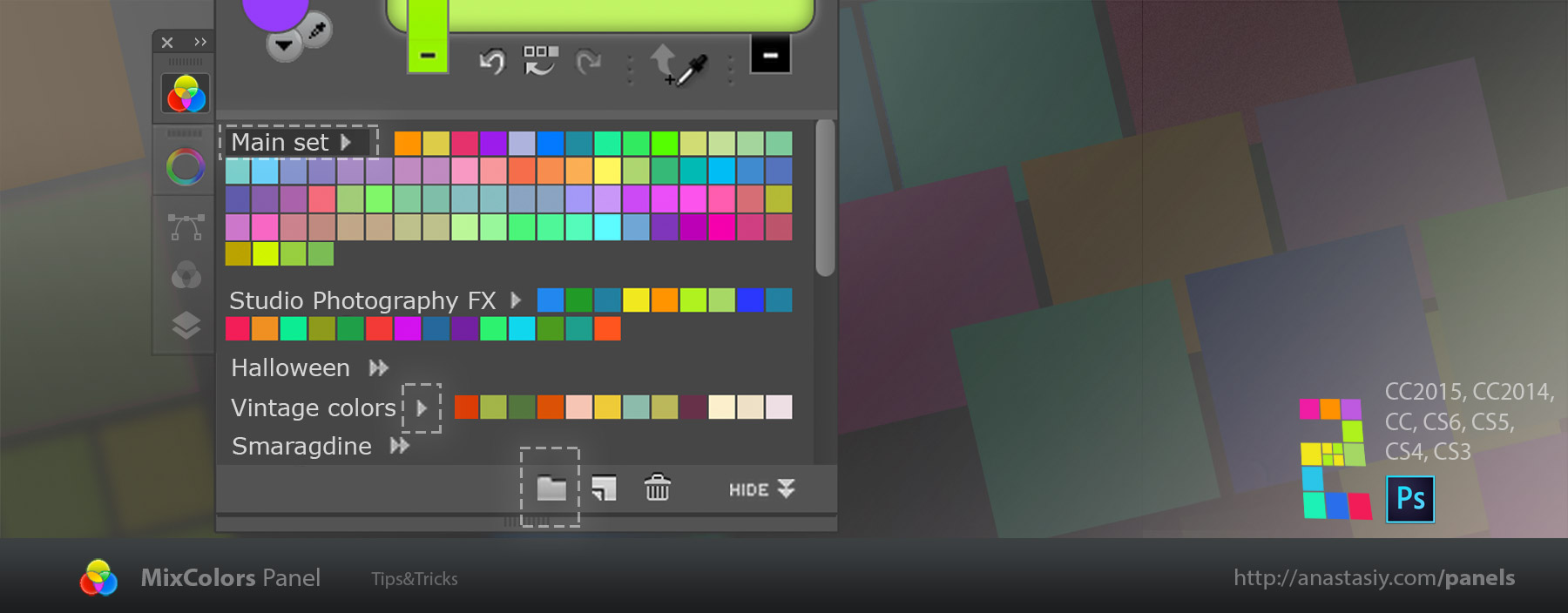 MixColors panel with swatch color groups in Photoshop