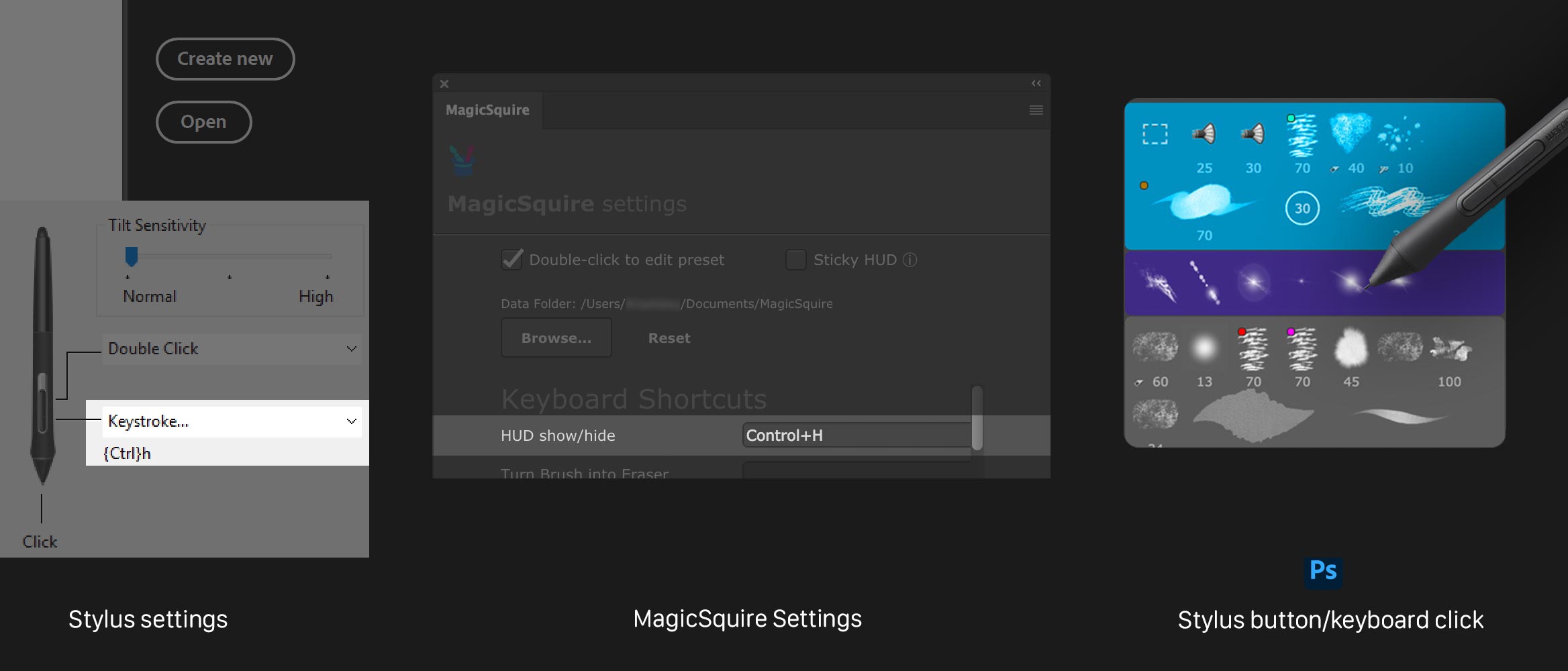 MagicSquire quick brush picker HUD popup setup in Photoshop (Keyboard and Stylus settings)
