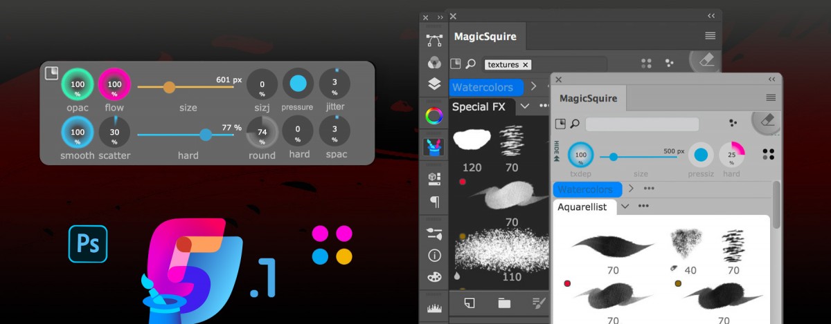 MagicSquire 5.1 is up, with Photoshop brush controls and HUD improvements