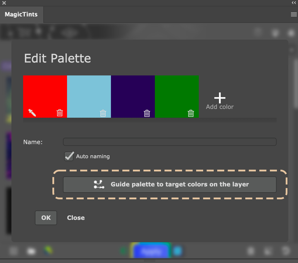 Click "Guide palette to target colors on the layer"