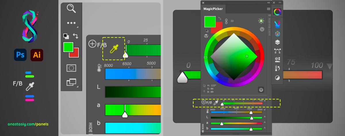 Tip#117: Quickly pick colors on foreground/background gradient slider with MagicPicker