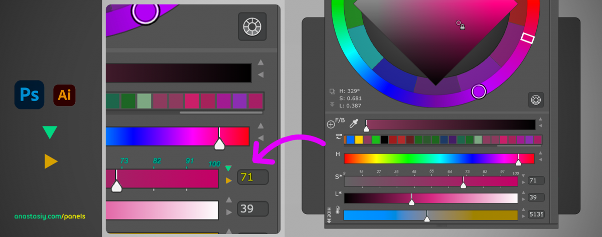 Tip#120: Arrow buttons under MagicPicker color wheel activate rulers and numeric inputs